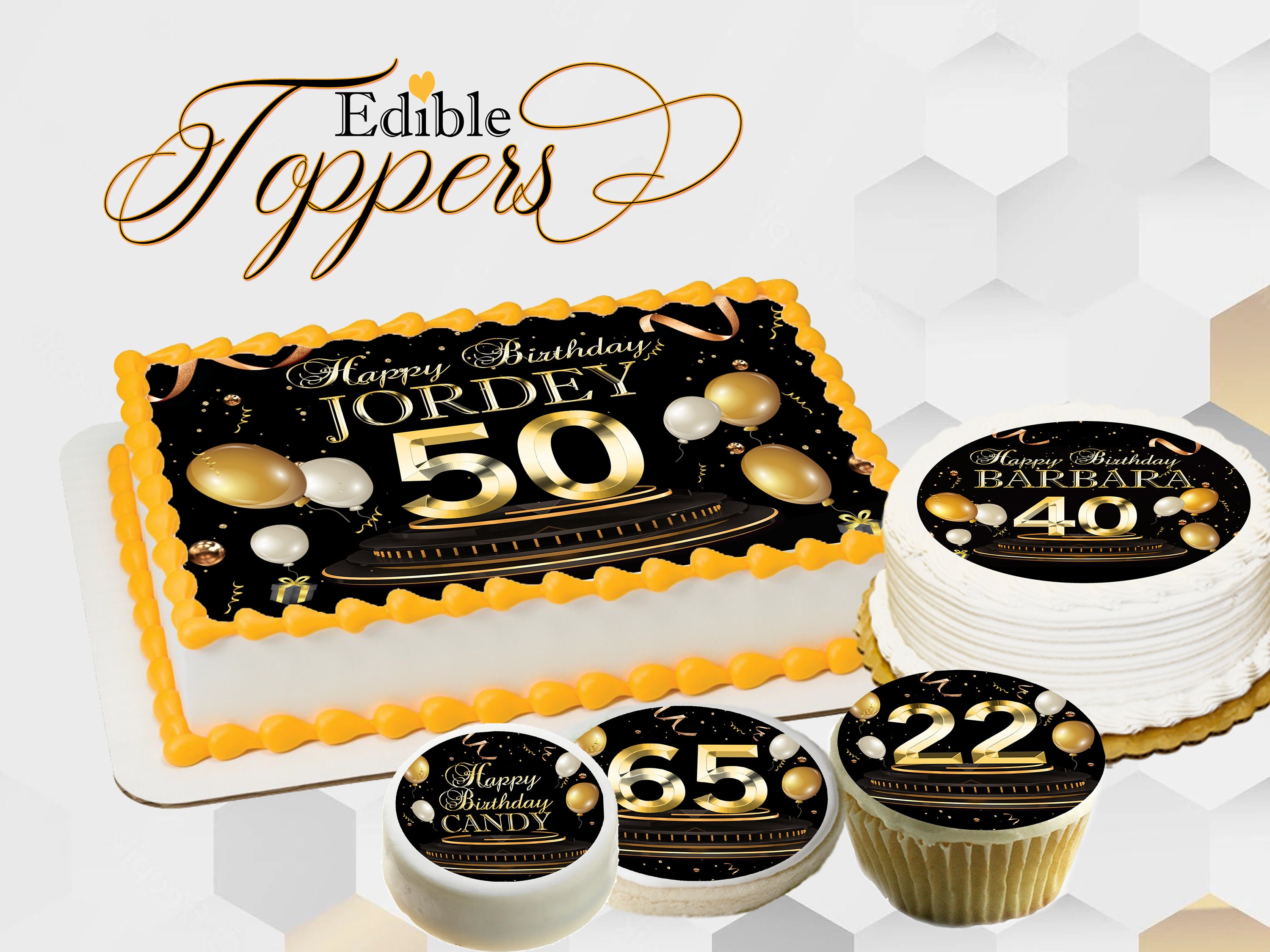 Custom Birthday Black and Gold Edible Cake Topper for Cakes