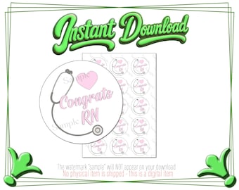RN Graduation round circles Digital Sheet, Printable, cupcakes, stickers, oreos, cookies Decor, Topper,  Instant Download congrats nurse