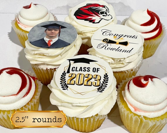 Custom Edible photo cake pictures on frosting paper. Cupcakes cookies toppers photographs decals logos graduation images sugar