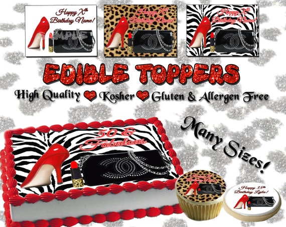 Purse Edible Cake topper birthday cheetah leopard skin Shoe print sugar paper 