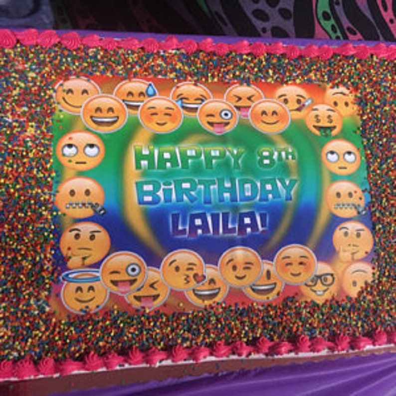 Emoji Birthday Edible Cake Toppers Custom Topper Picture Etsy