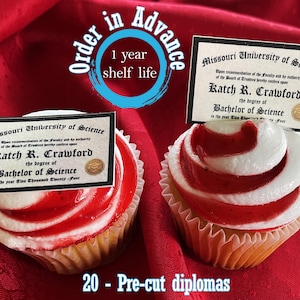 20 Custom Graduation Degree Diplomas edible Cupcake toppers  rice crispy treats. Frosting sugar paper Class of 2024 college university black