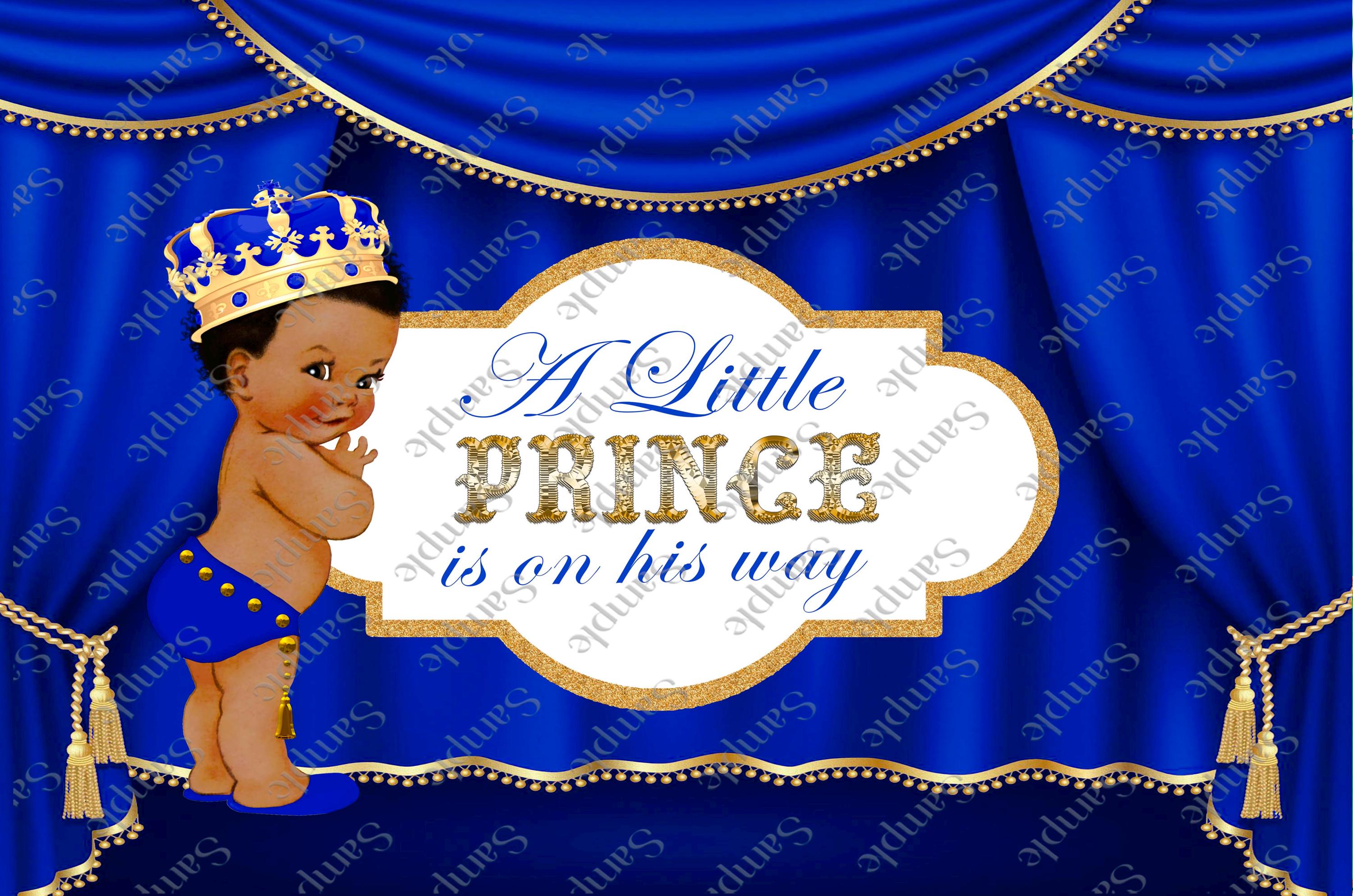 Renaiss 10x8ft Blue Flowers Golden Crown Baby Shower Backdrop A Little