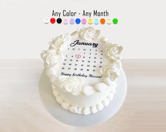 2026 Calendar Edible round cake toppers. For Birthdays, Anniversary, Sugar frosting or wafer paper burnable burn away February March
