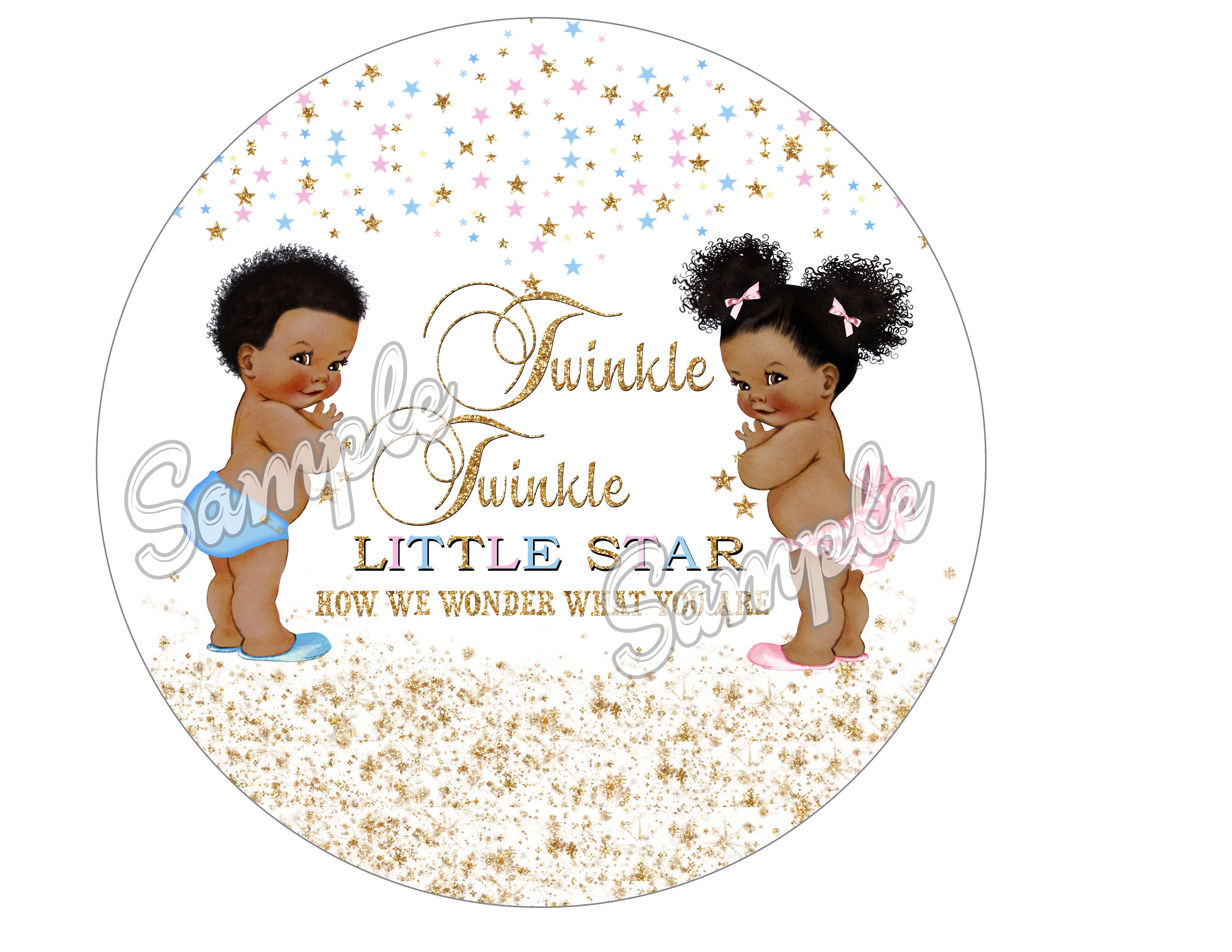 Twinkle Twinkle Little Star Gender Reveal Edible Topper for Cakes ...