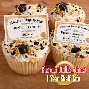2026 graduation diplomas. 20 Gold Edible Cupcake toppers or rice crispy treats. Frosting sugar paper mini College High school university