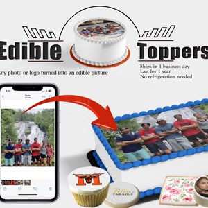 Custom Edible picture for a cake on frosting paper. Photo cupcakes cookies toppers photographs decals logos graduation images sugar