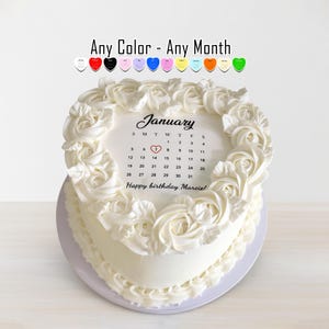 2026 Calendar Edible heart shaped cake topper. Birthdays, Anniversary, sugar frosting picture or wafer paper burn away February