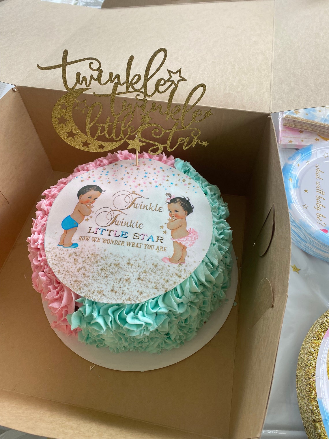 Twinkle Twinkle Little Star Gender Reveal Edible Topper for Cakes ...