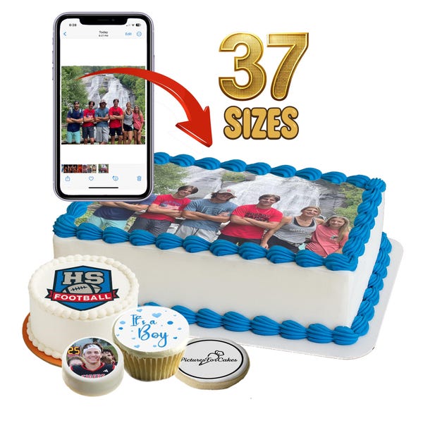 Custom Edible picture for cakes, cupcakes, cookies printed on frosting sugar paper. Your photos, business logo, image turned into a topper