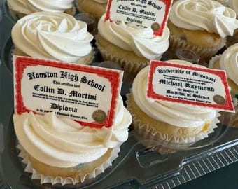 20 Red edible graduation diplomas Cupcake toppers or rice crispy treats. Frosting sugar paper Class of 2026 miniature College High school