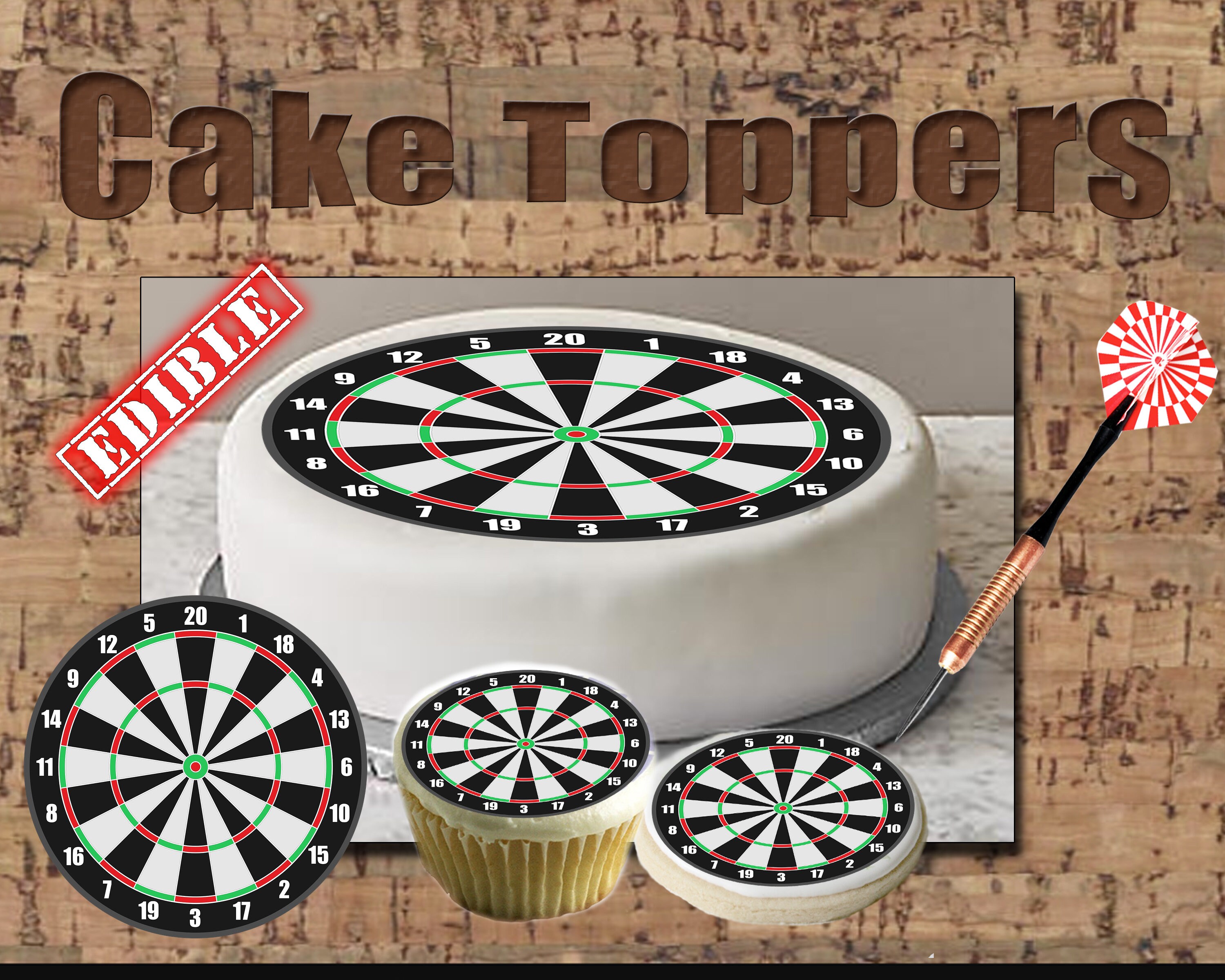 Round Dart Board Edible Birthday Cake Toppers Picture Sugar Etsy