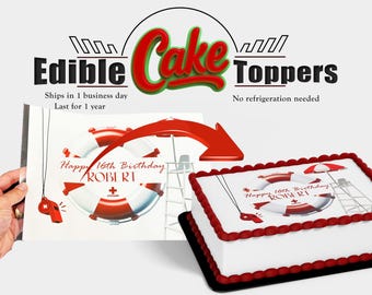 Lifeguard Birthday Edible Cake Topper – Red & White Pool Party Theme – Custo  Birthday Decoration – Summer Beach Cake Image sugar paper