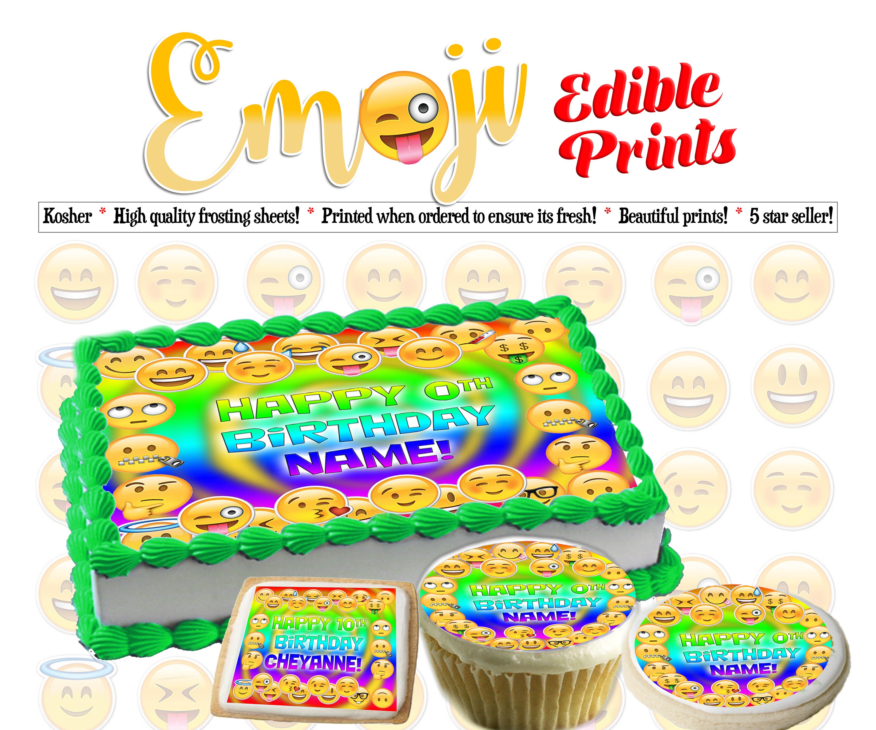 Personalised Edible Emoji Cake Topper Icing or Wafer Paper Personalised Edible Emoji Cake Topper Icing or Wafer Paper