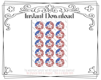 4th of July round circles Digital Sheet, Printable, for cupcakes, stickers, oreos, cookies Decor, Cake Topper,  Instant Download fourth flag
