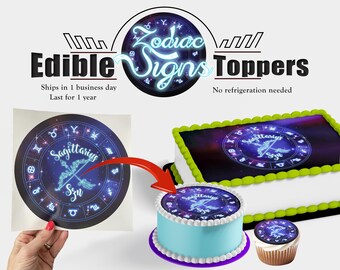 Sagittarius Szn edible birthday cake, cookies, oreos, cupcake toppers! Zodiac season picture sugar frosting paper image.