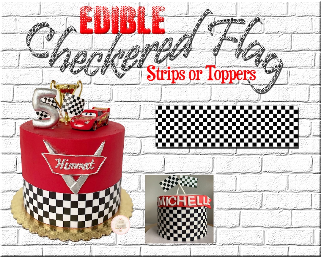Edible Black and White Checkered Flag Cake Wraps and Strips. for Cakes ...