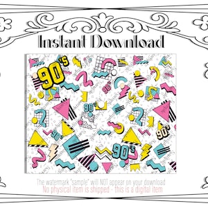 90s Theme Digital Sheet Printable | Retro Party Decor, Cake Topper, Crafts, Sublimation | Instant Download background backdrop 1990 Birthday