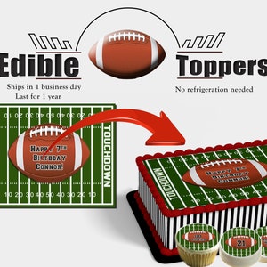 Football field edible birthday cake toppers! Custom picture sugar frosting paper image personalized oreos cupcakes cookies