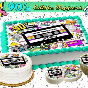 I love the 90s edible birthday cake toppers! Custom picture sugar frosting paper image personalized easy oreos cupcakes cookies 1990 mixtape