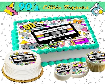 I love the 90s edible birthday cake toppers! Custom picture sugar frosting paper image personalized easy oreos cupcakes cookies 1990 mixtape