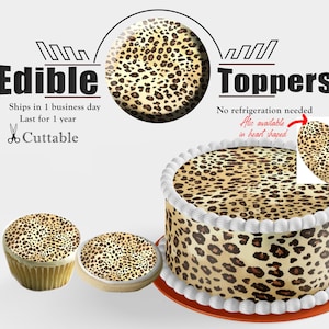 Edible frosting paper. Leopard print pattern for round,heart, sheet cakes, cupcakes and cookies. Sugar paper wraps. strips and tops.