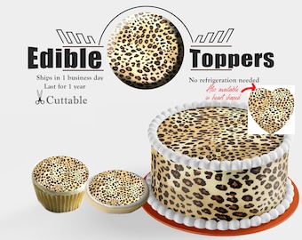Edible frosting paper. Leopard print pattern for round,heart, sheet cakes, cupcakes and cookies. Sugar paper wraps. strips and tops.