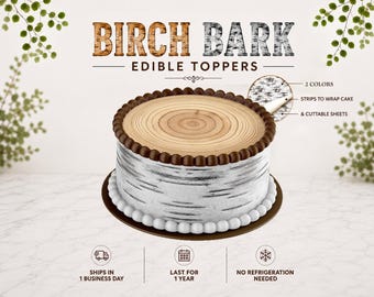 Edible image Birch tree bark cake strips and wood rings sheets. Frosting paper to wrap around or on top of cakes. Sugar paper birch pattern