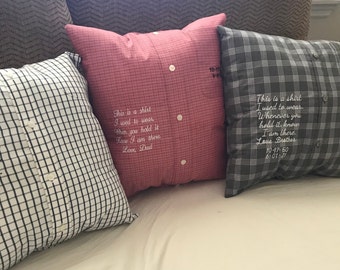 Memory Pillows, Pillow Made From Loved Ones Shirt, Keepsake Memory Pillow, Remembrance Pillow, Memorial Pillows