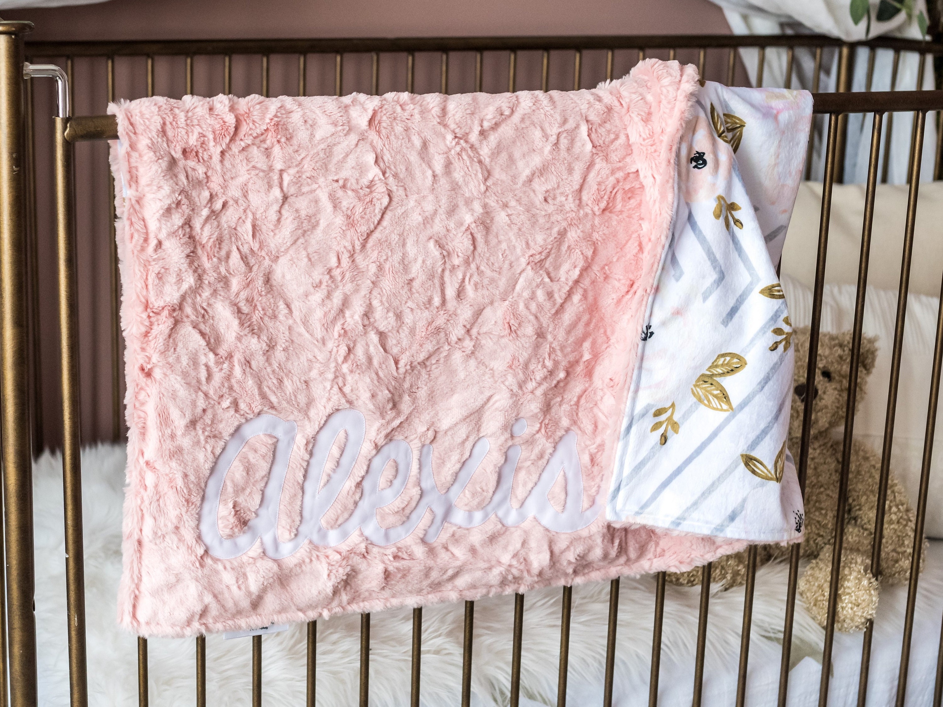 Peach Minky Faux Fur Baby Blanket With Name Personalized Etsy