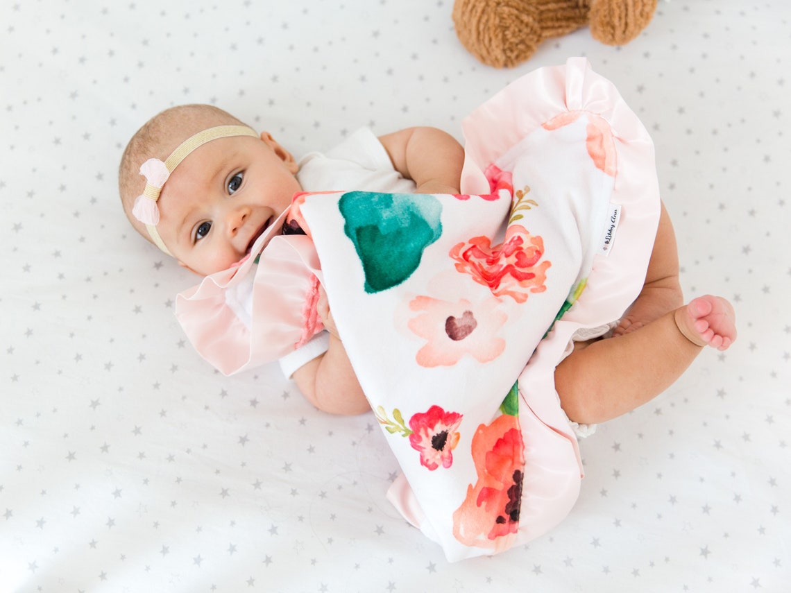 Personalized Baby Girl Security Blanket with Satin Ruffle Etsy