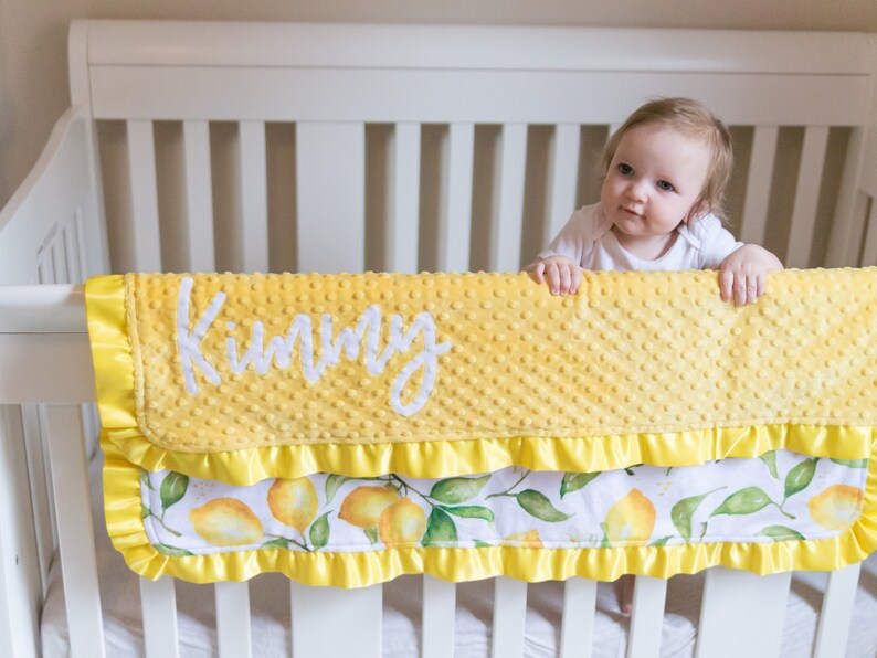 Yellow Lemons Baby Blanket With Name Personalized Baby Etsy
