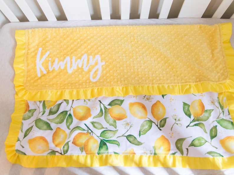 Yellow Lemons Baby Blanket With Name Personalized Baby Etsy