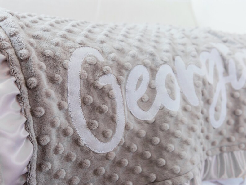 Personalized Gray Baby Girl Blanket With Satin Ruffle Soft Etsy