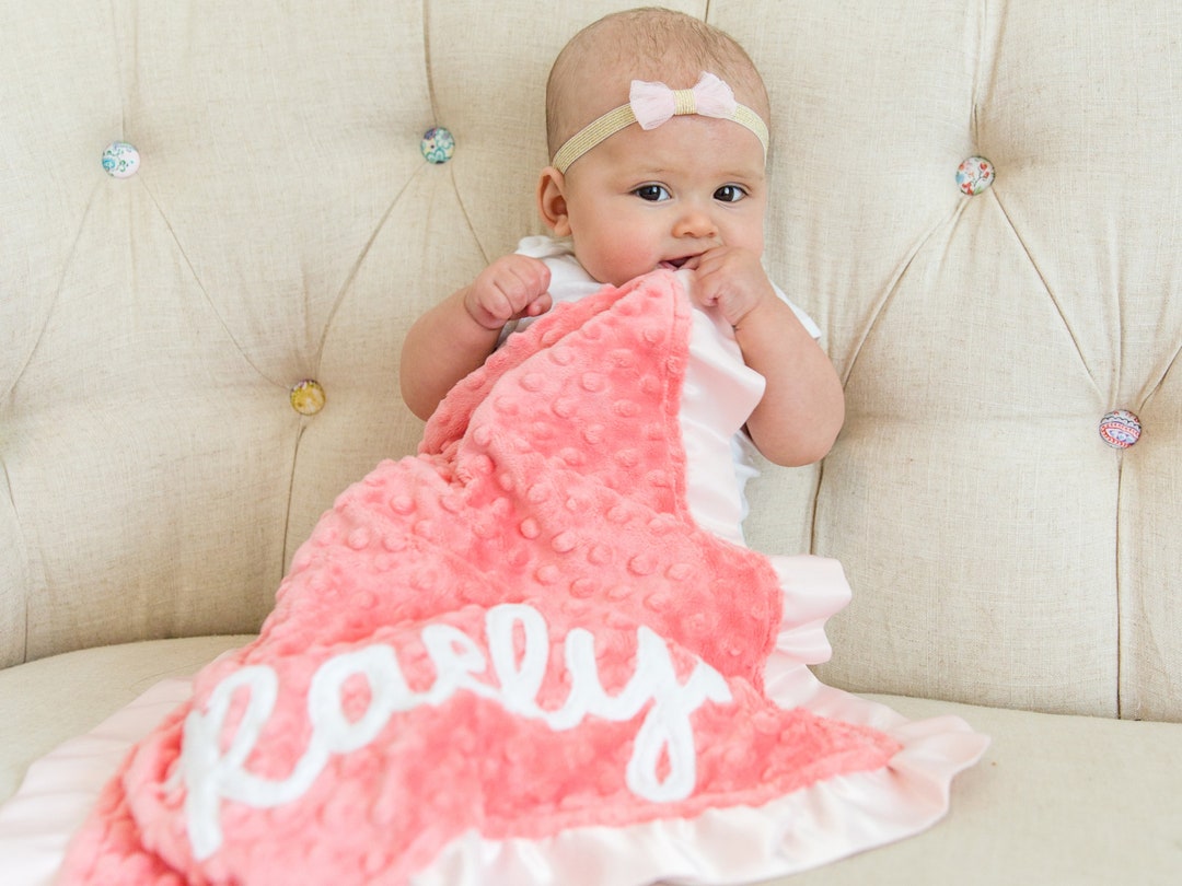 Personalized Baby Girl Security Blanket With Satin Ruffle Etsy