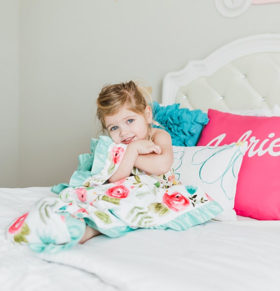 Personalized Baby Girl Security Blanket with Satin Ruffle Soft Cuddle