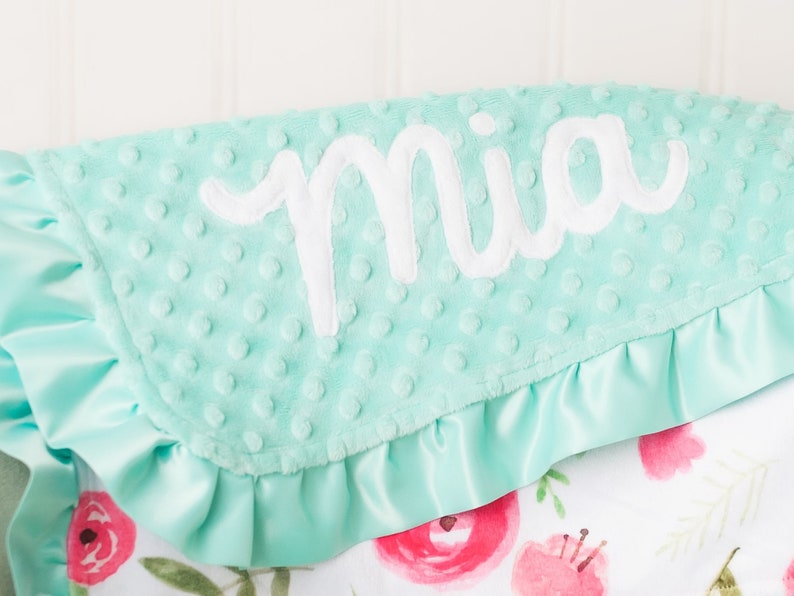 Mint and Pink Baby Girl Security Blanket With Satin Ruffle Etsy
