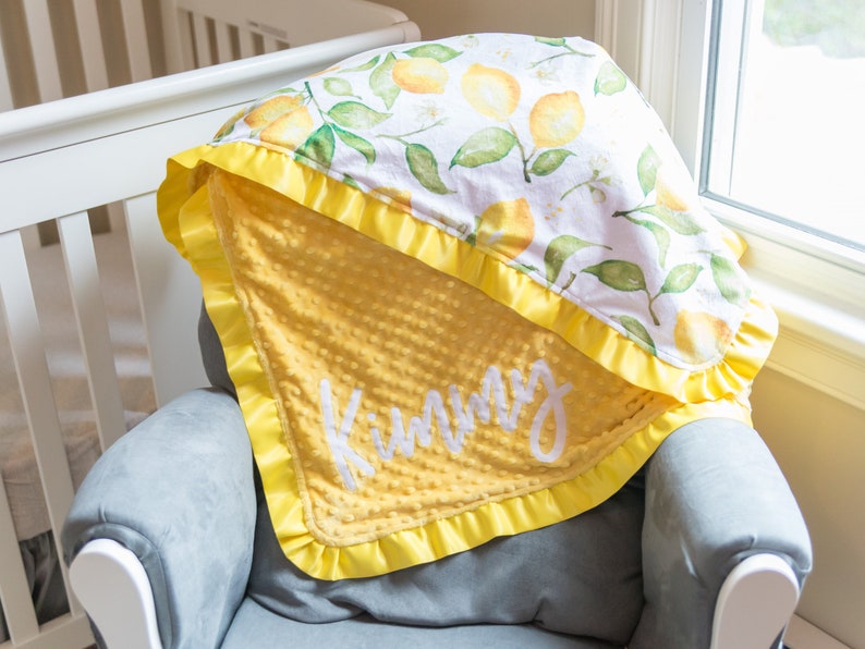 Yellow Lemons Baby Blanket With Name Personalized Baby Etsy