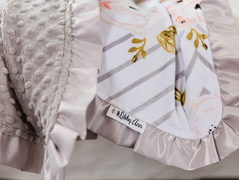 Personalized Gray Baby Girl Blanket With Satin Ruffle Soft Etsy