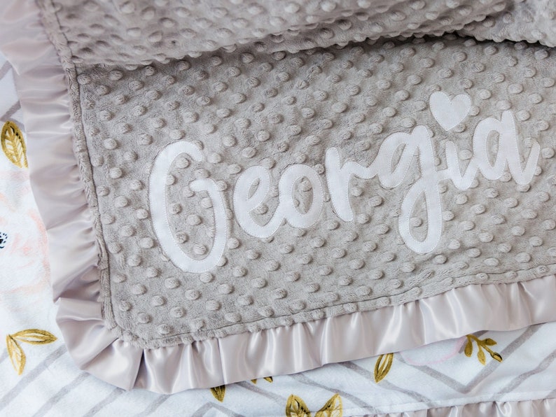 Personalized Gray Baby Girl Blanket With Satin Ruffle Soft Etsy