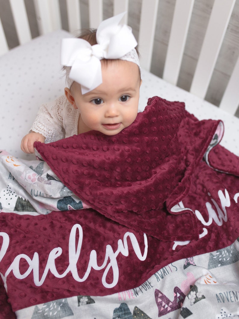 Adventure Awaits Baby Blanket Burgundy Minky Personalized Etsy