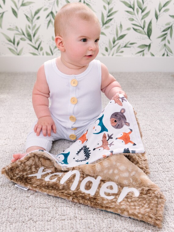 Personalized Small Lovey Blanket Woodland Animals Baby Shower Gift