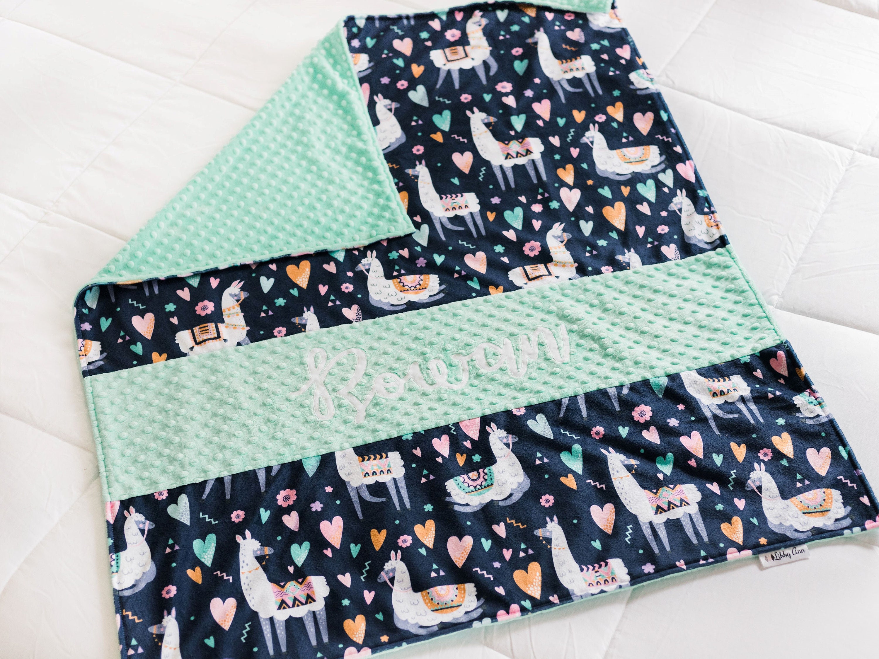 Llama Minky Blanket With Name Personalized Baby Blanket Girl Etsy