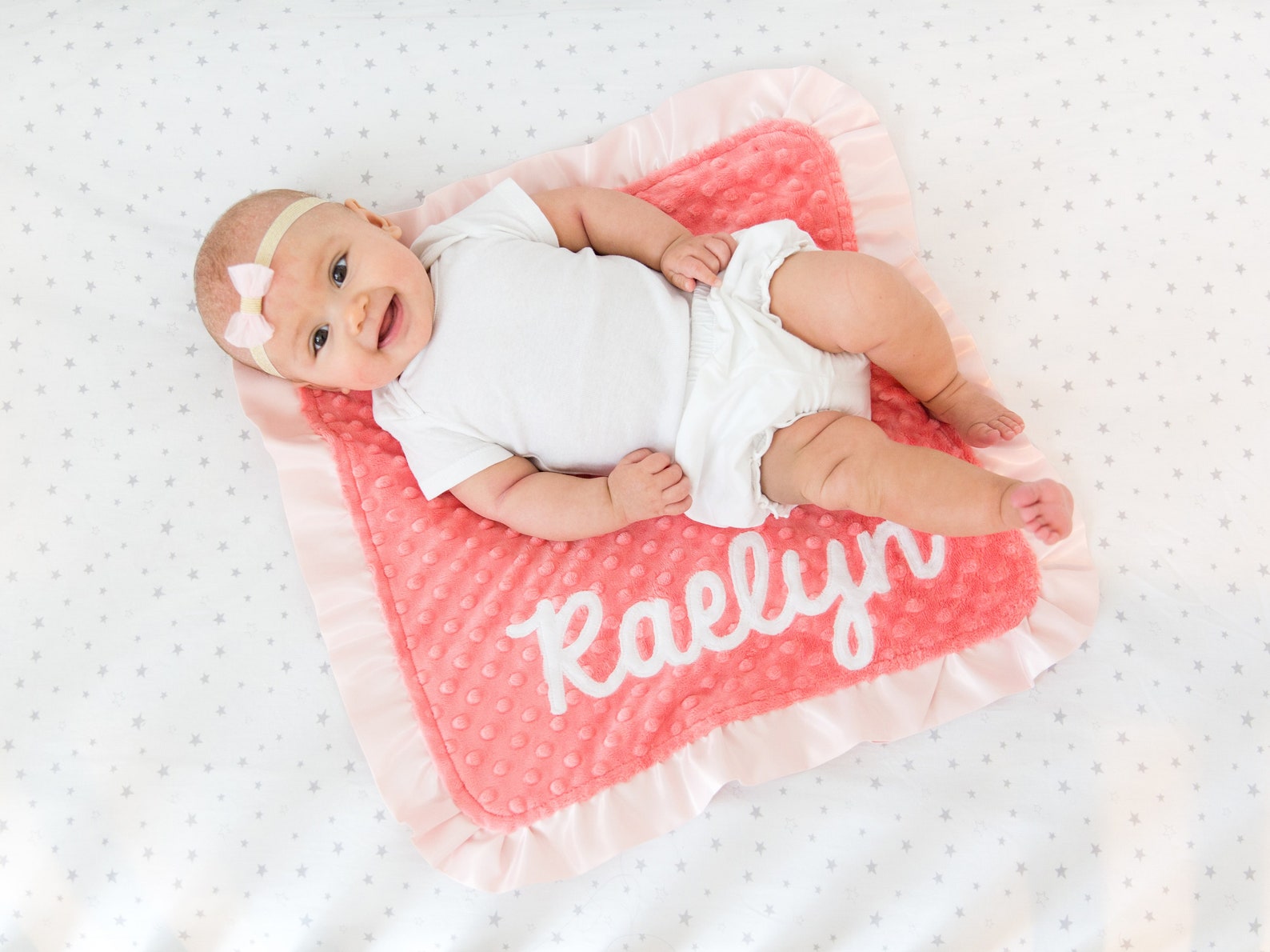 Personalized Baby Girl Security Blanket With Satin Ruffle Etsy