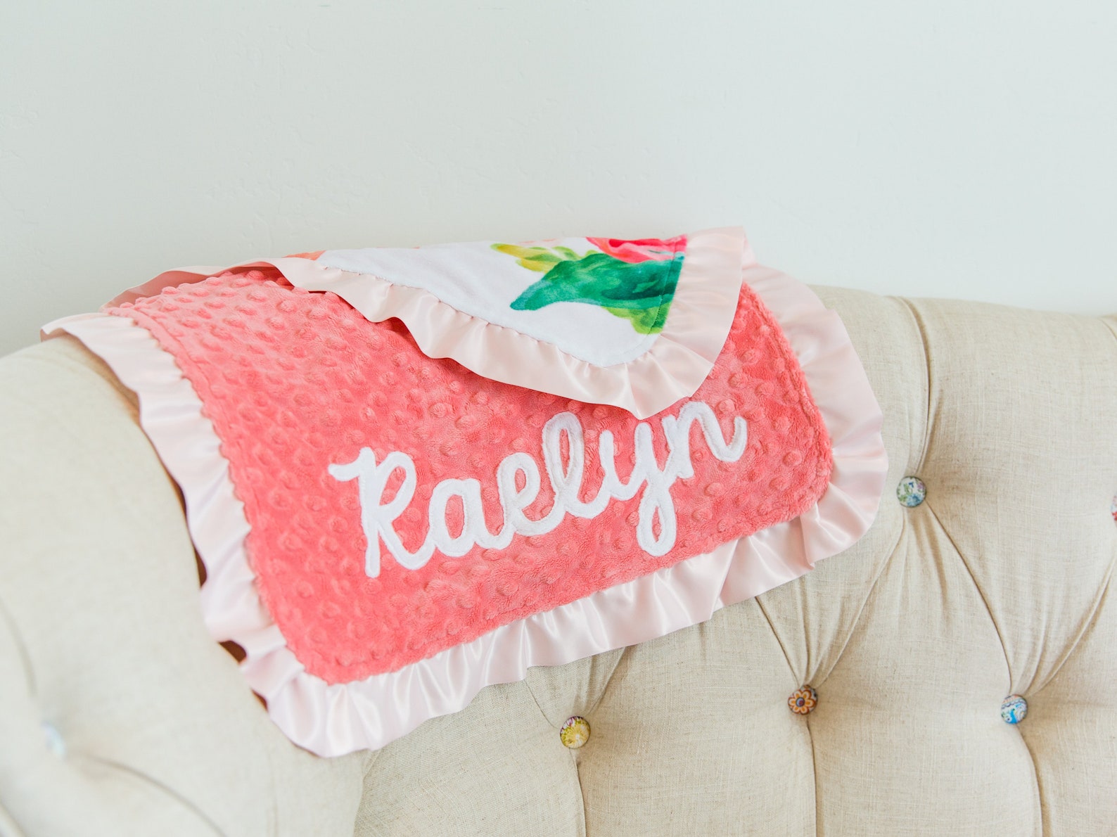 Personalized Baby Girl Security Blanket With Satin Ruffle Etsy