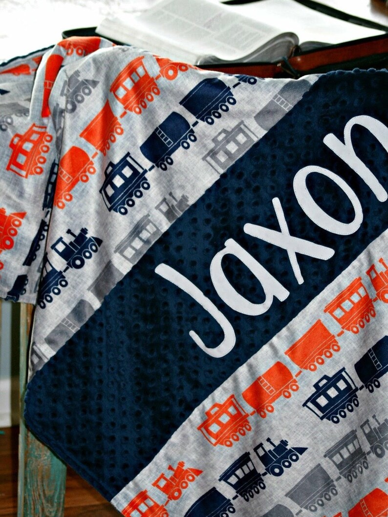 Navy Train Blanket with Name Personalized Baby Blanket Boy Etsy
