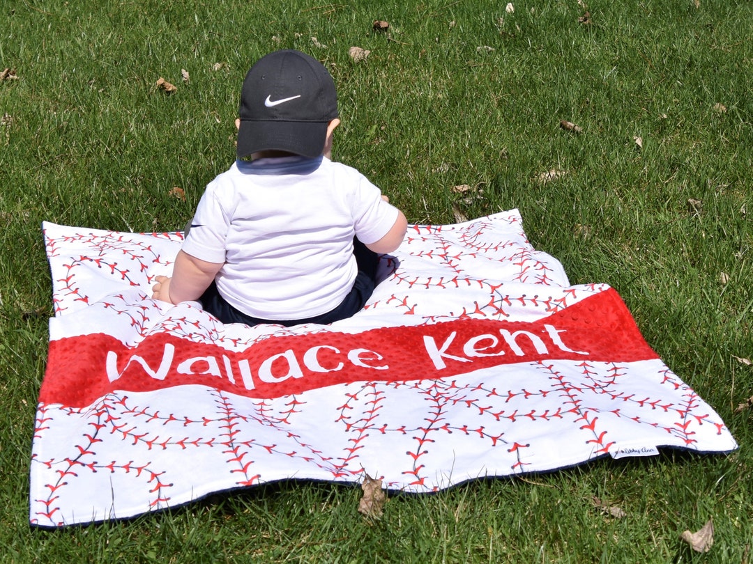 Baseball Baby Blanket With Name and Custom Colors Personalized Baby Boy Blanket Minky Toddler