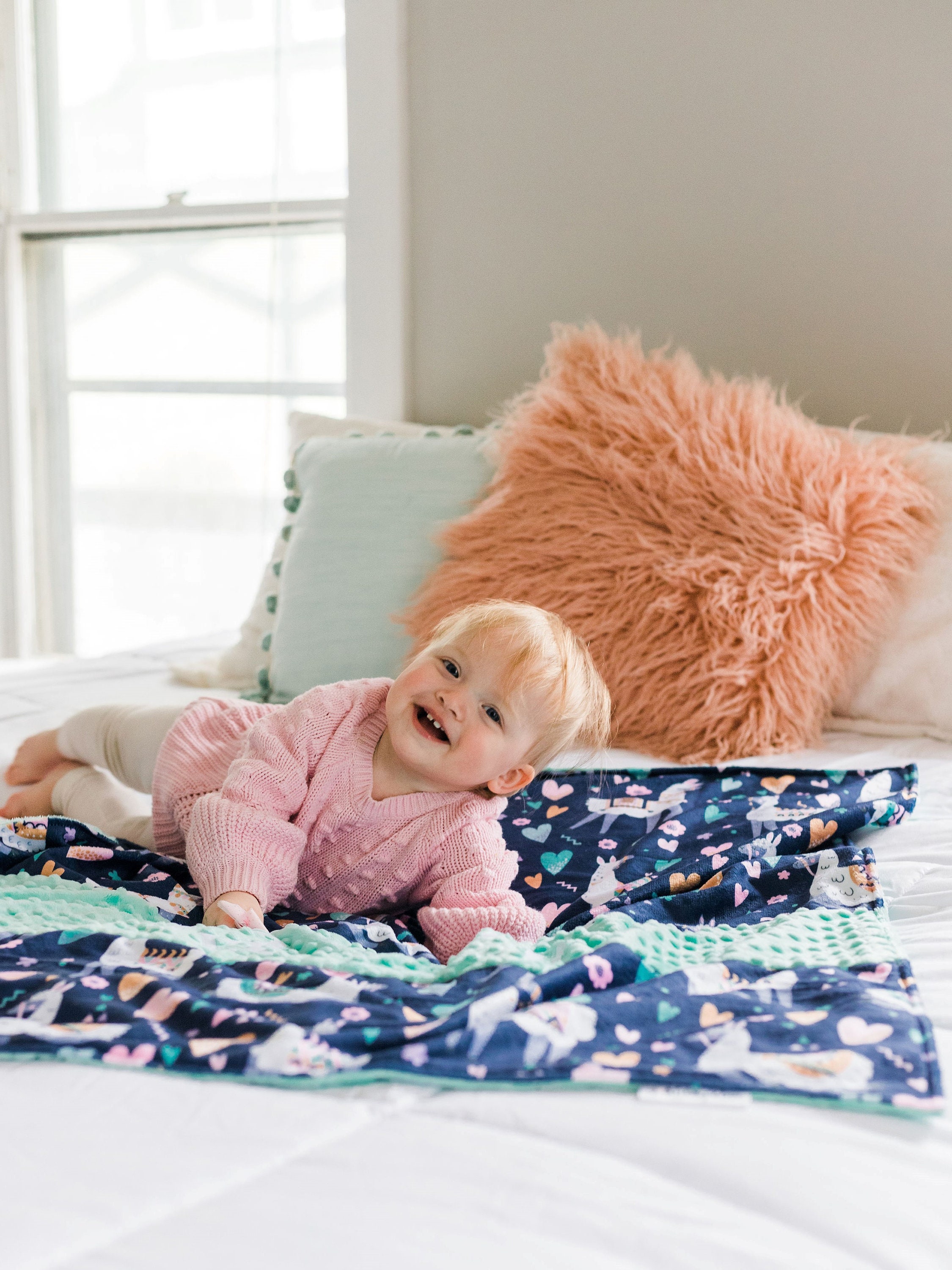 Llama Minky Blanket With Name Personalized Baby Blanket Girl Etsy