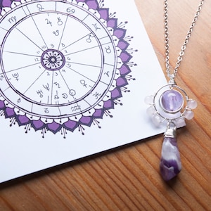 Bijoux personnalisés, Collier astrologie, Collier personnalisé avec thème natal, Pendentif individuel en cristaux, Cadeau d'anniversaire, Cadeau personnalisé