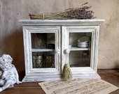 Vintage distressed Handpainted Wall Cabinet with 2 doors whit glass, Shabby White Painted Cabinet , Wall Cupboard, Shabby Chic,